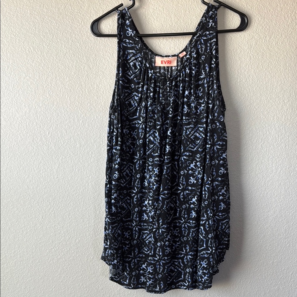 Black and Light Blue Patterned Sleeveless Top